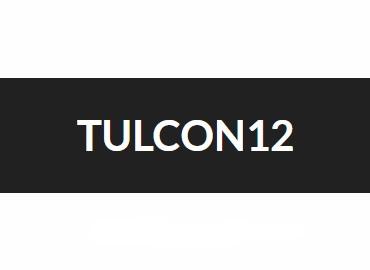 A black bar on a white background, with TULCON 12 in white text